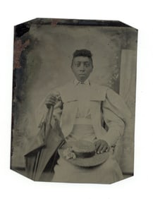Tintype Photograph of African American Woman with Umbrella and hat