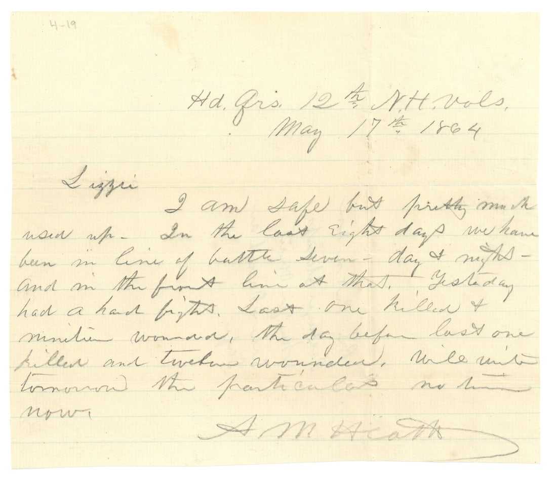 12th New Hampshire Drewry's Bluff Battle Letter (1 of 2)