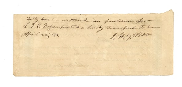 1844 Printed Slave Dealer's Negro Woman Bill of Sale