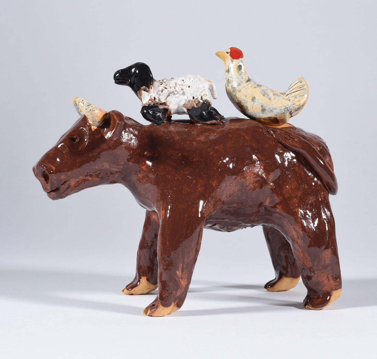 Lynn Bailey Pottery Figural Cow: 5" - pottery cow figural by Lynn Bailey. Signed.