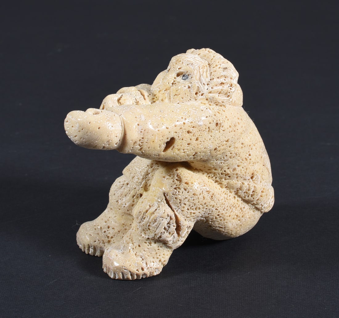 Inuit Carved Whale Bone Eskimo: These bone carvings were found in an attic trunk wrapped in 1960s newspaper. The collection came straight from the attic to our gallery and we unwrapped and photoed. All of these are small under 7". W