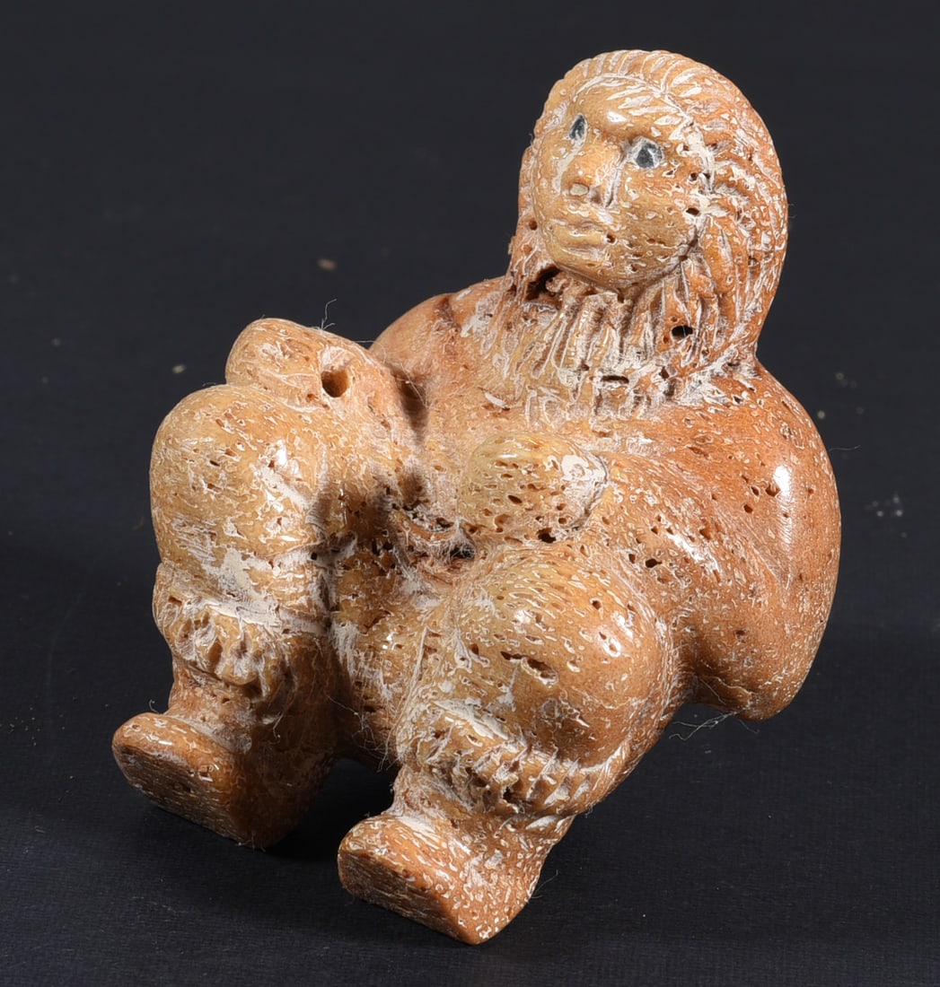 Inuit Carved Whale Bone Eskimo: These bone carvings were found in an attic trunk wrapped in 1960s newspaper. The collection came straight from the attic to our gallery and we unwrapped and photoed. All of these are small under 7". W