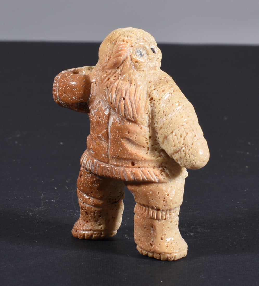 Inuit Carved Whale Bone Eskimo: These bone carvings were found in an attic trunk wrapped in 1960s newspaper. The collection came straight from the attic to our gallery and we unwrapped and photoed. All of these are small under 7". W