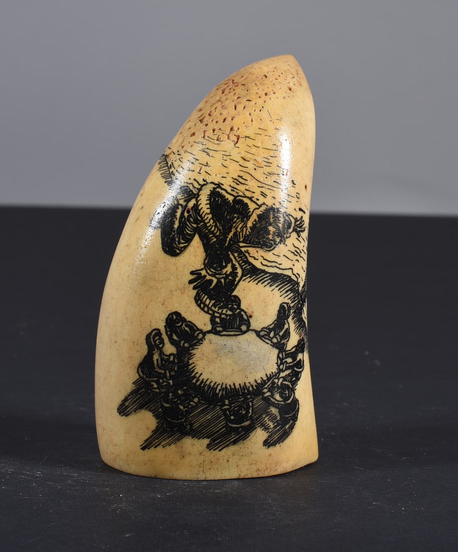 Inuit Carved Whale Bone Figure: These bone carvings were found in an attic trunk wrapped in 1960s newspaper. The collection came straight from the attic to our gallery and we unwrapped and photoed. All of these are small under 7". W