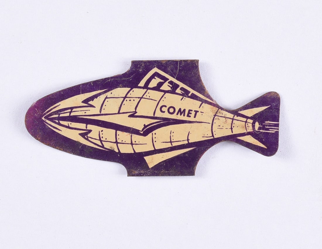 Vintage Tin Litho Comet: all items are from an attic trunk. The second trunk taken out of an attic and displayed for auction. All items are small 1" to 3". We can ship items in a 6" box and fit as many as we can for aroun $10