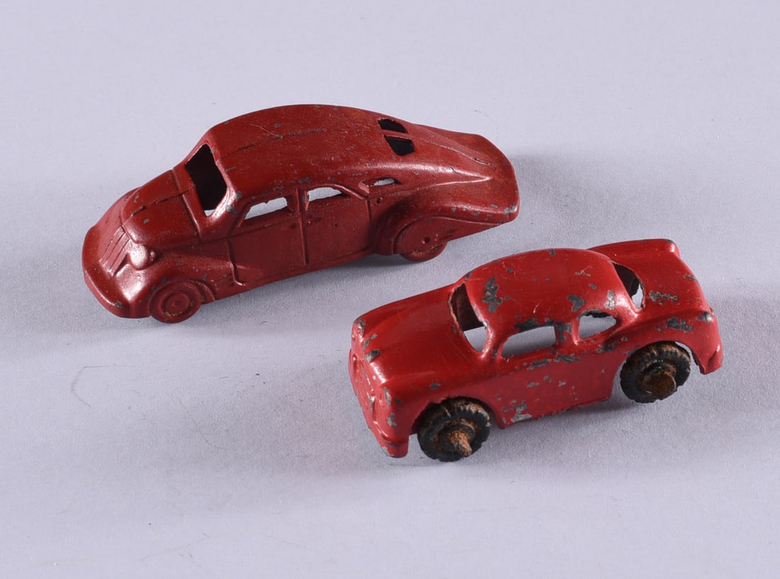 Antique Miniature Diecast Cars: all items are from an attic trunk. The second trunk taken out of an attic and displayed for auction. All items are small 1" to 3". We can ship items in a 6" box and fit as many as we can for aroun $10