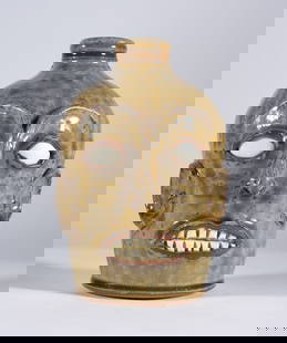 Greg Patton Face Jug: folk pottery face jug by Greg Patton, signed on bottom