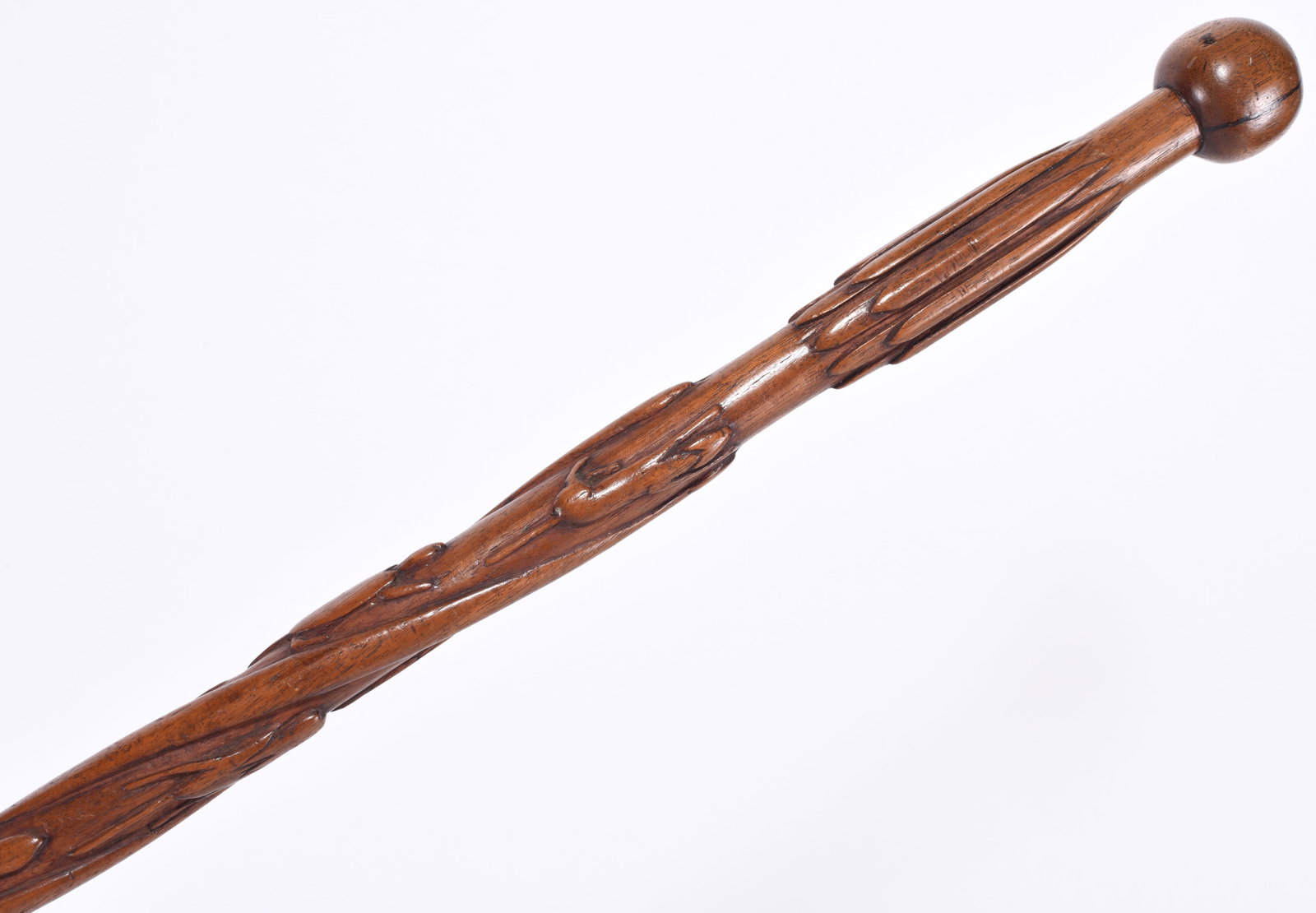 Folk Art Carved Cane With Snake and animals: snakes and other animals. Carved cane ca. 1900.