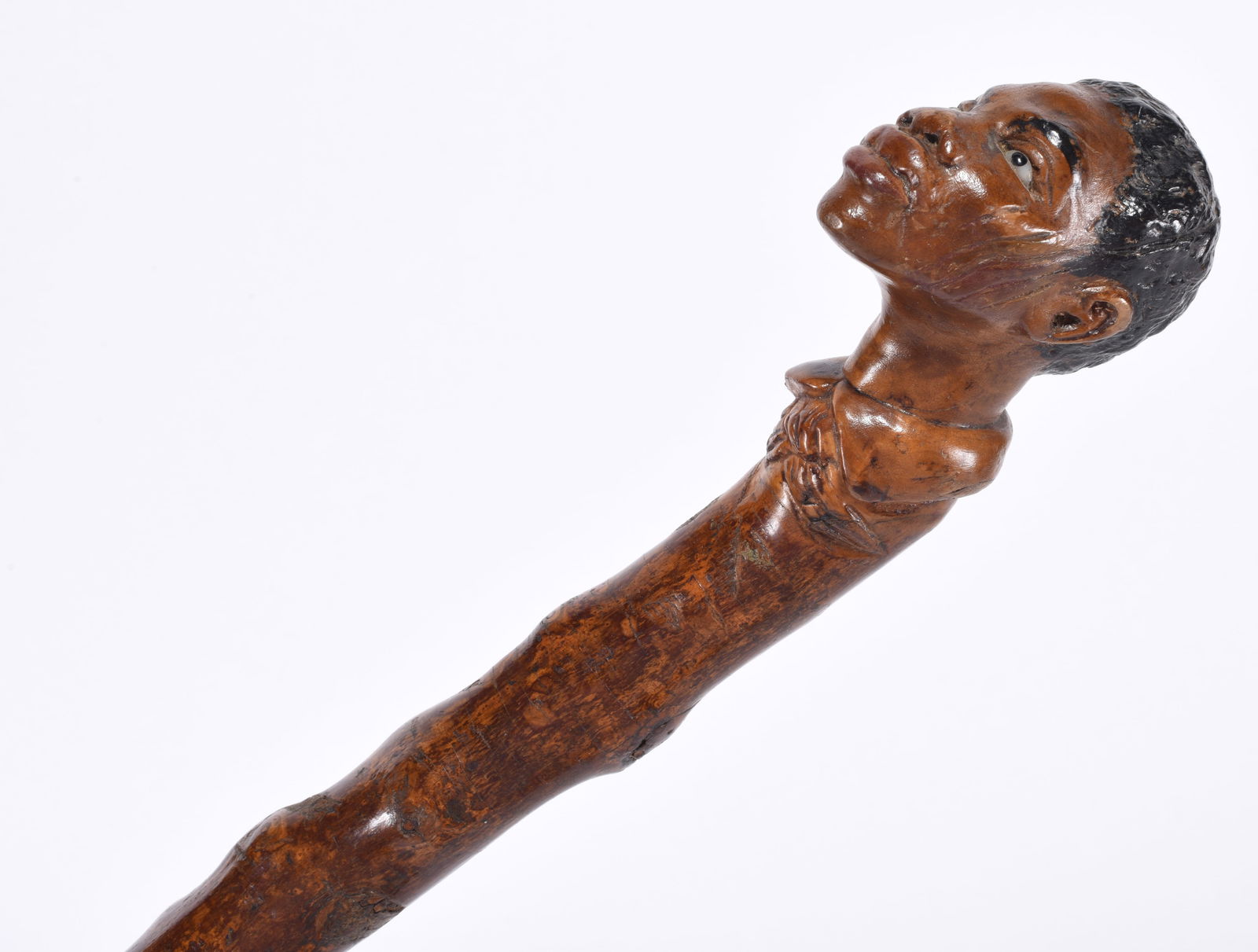 Folk Art Carved Cane of Black Mans Head (1 of 4)