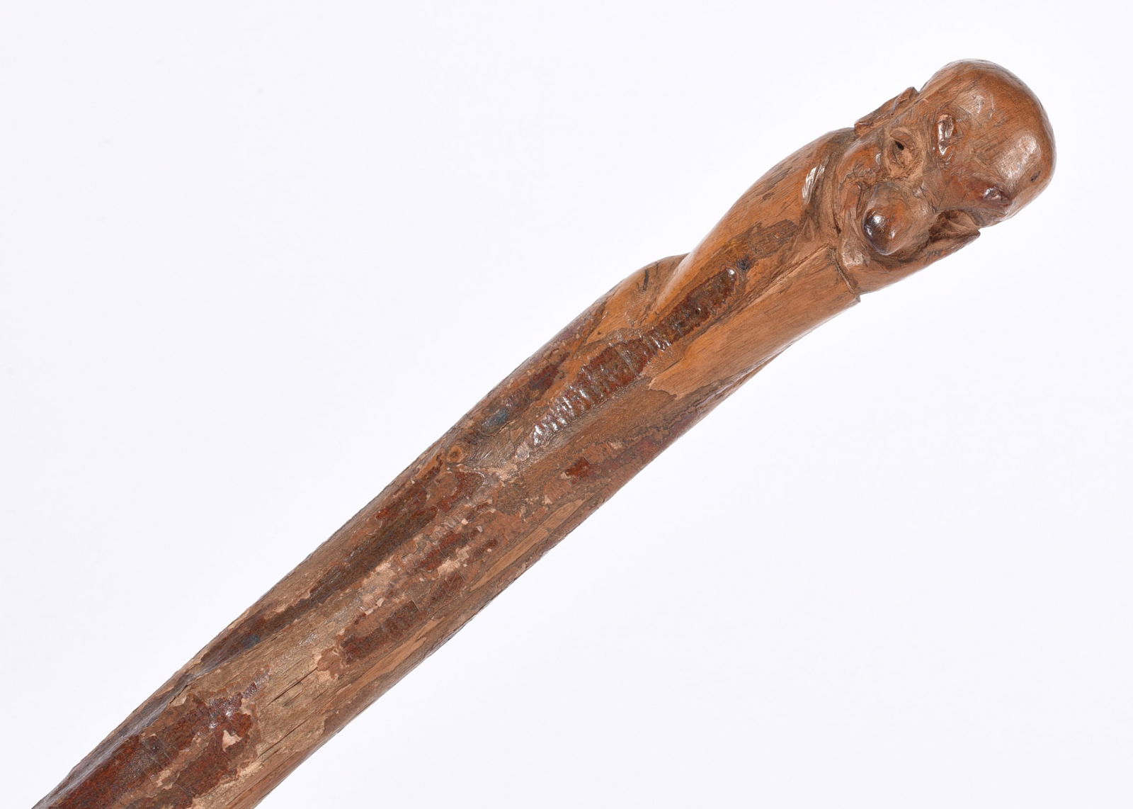 Folk Art Carved Cane Mans Head (1 of 3)