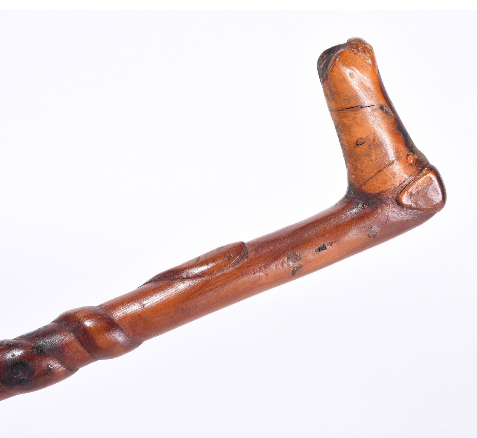 Folk Art Carved Cane Dog and snake (1 of 3)