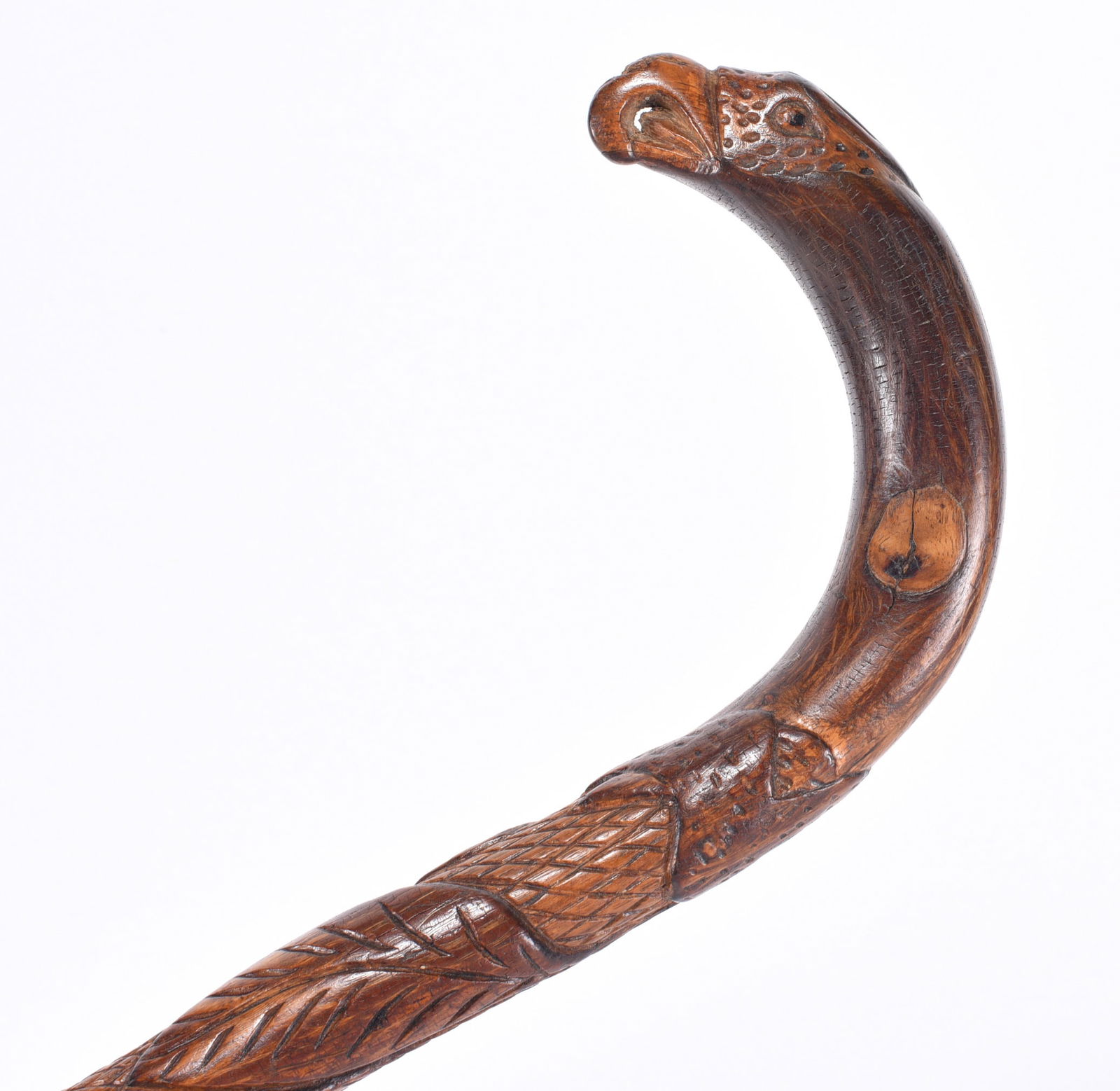 Folk Art Carved Eagle Cane With Tobacco Leaves (1 of 5)