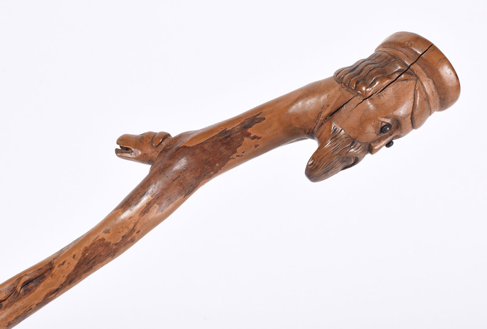 Folk Art Carved Cane Head and dog (1 of 4)