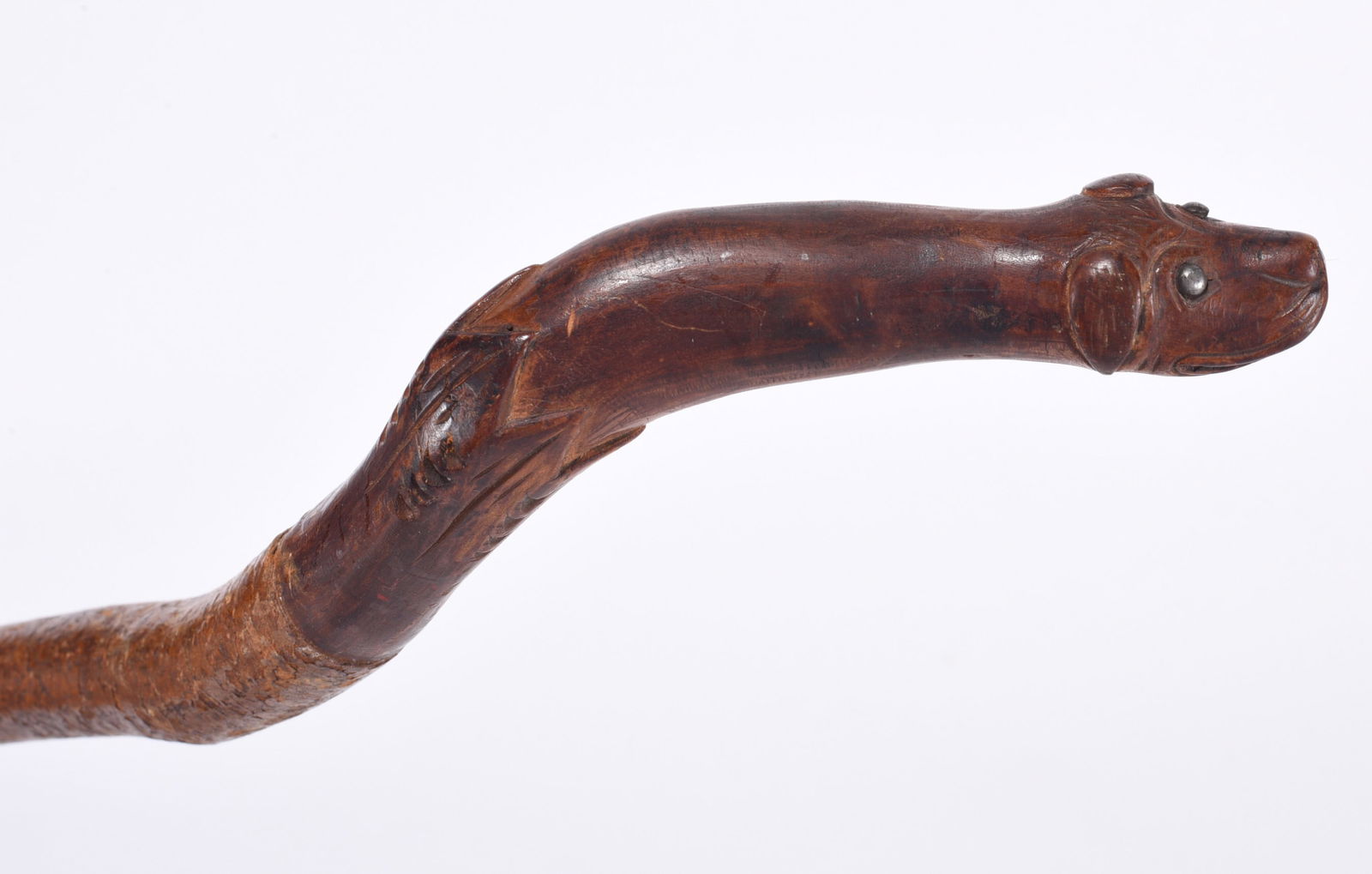 Folk Carved Walking Stick dog head (1 of 3)