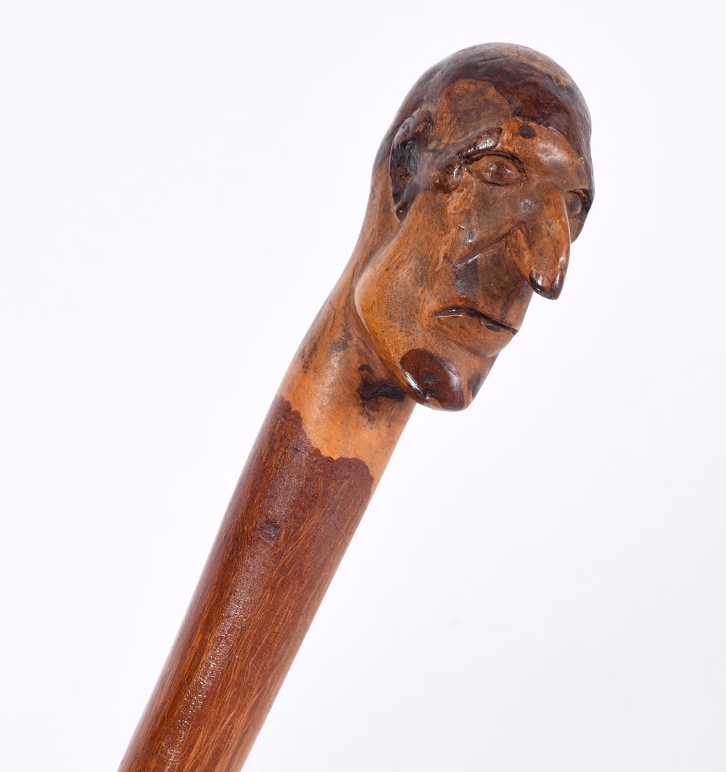 Folk Art Carved Cane bald mans head (1 of 3)