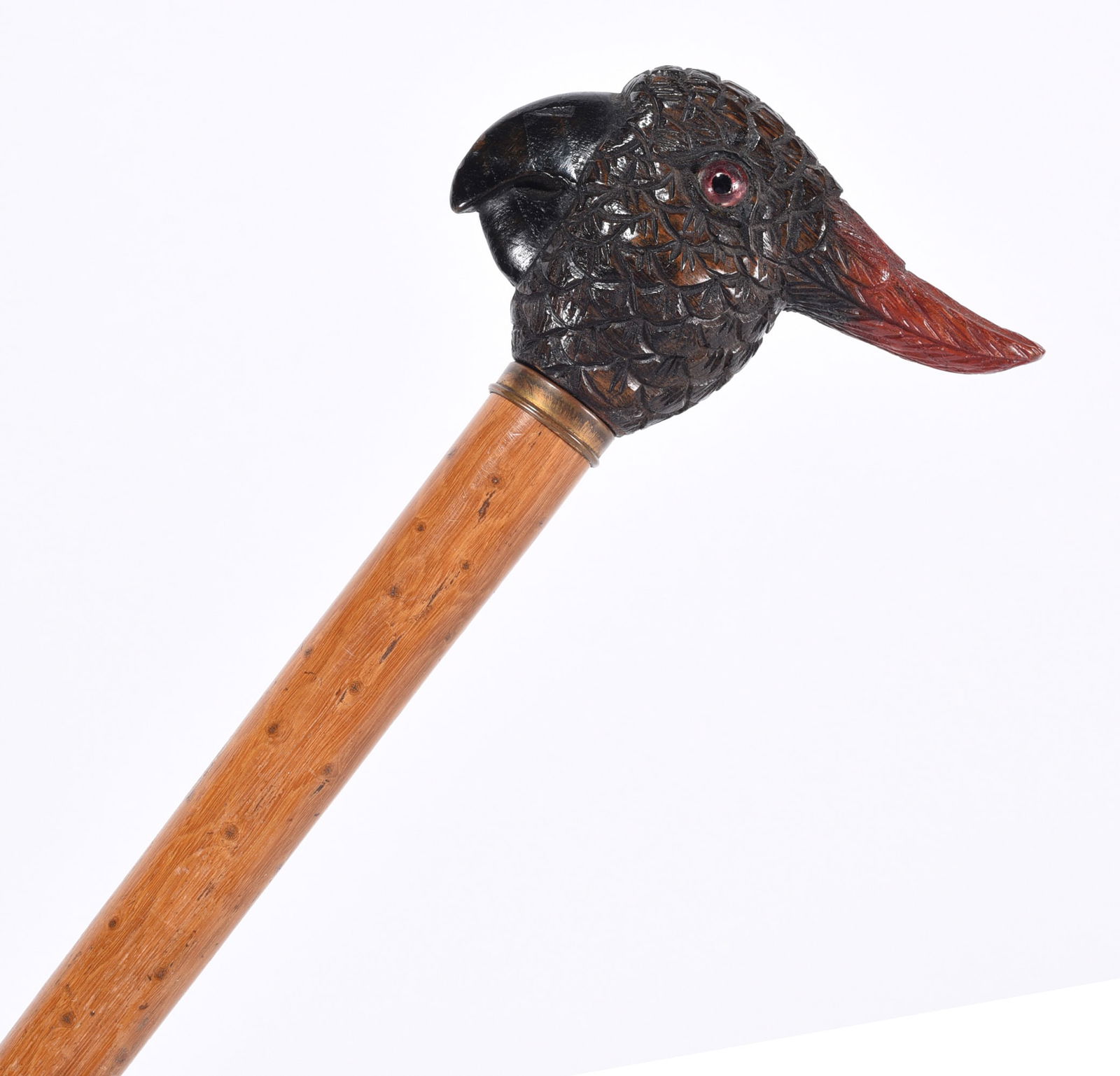Folk Art Carved Cane Parrot with Glass Eyes (1 of 4)
