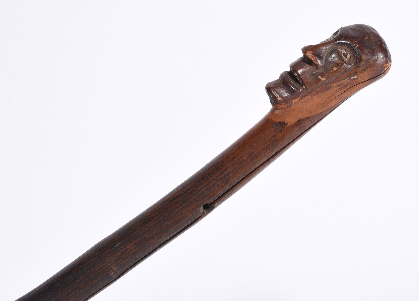 Folk Art Carved Cane Folky Mans Head (1 of 3)