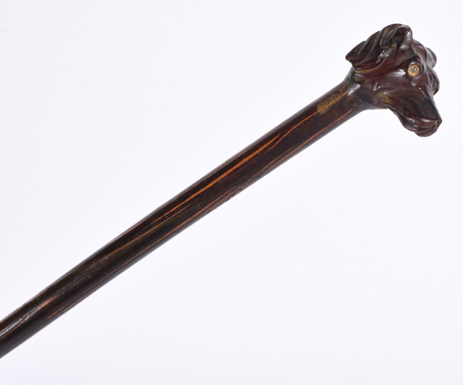 Folk Art Carved Cane Dog Head Glass Eye (1 of 3)