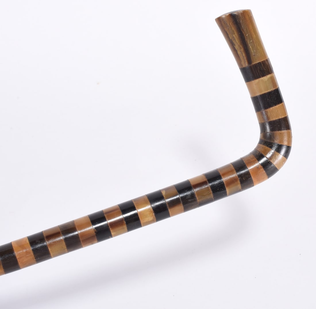 Folk Art Carved Cane Horn and Bone: Bone carved cane Ca. 1920