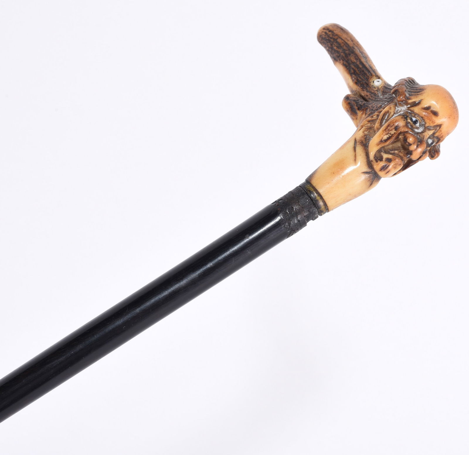 Folk Art Carved Cane Double Headed Stag Handle (1 of 4)