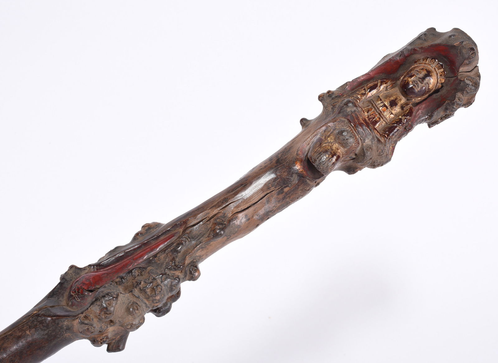Folk Art Carved Asian Cane with Paint (1 of 4)