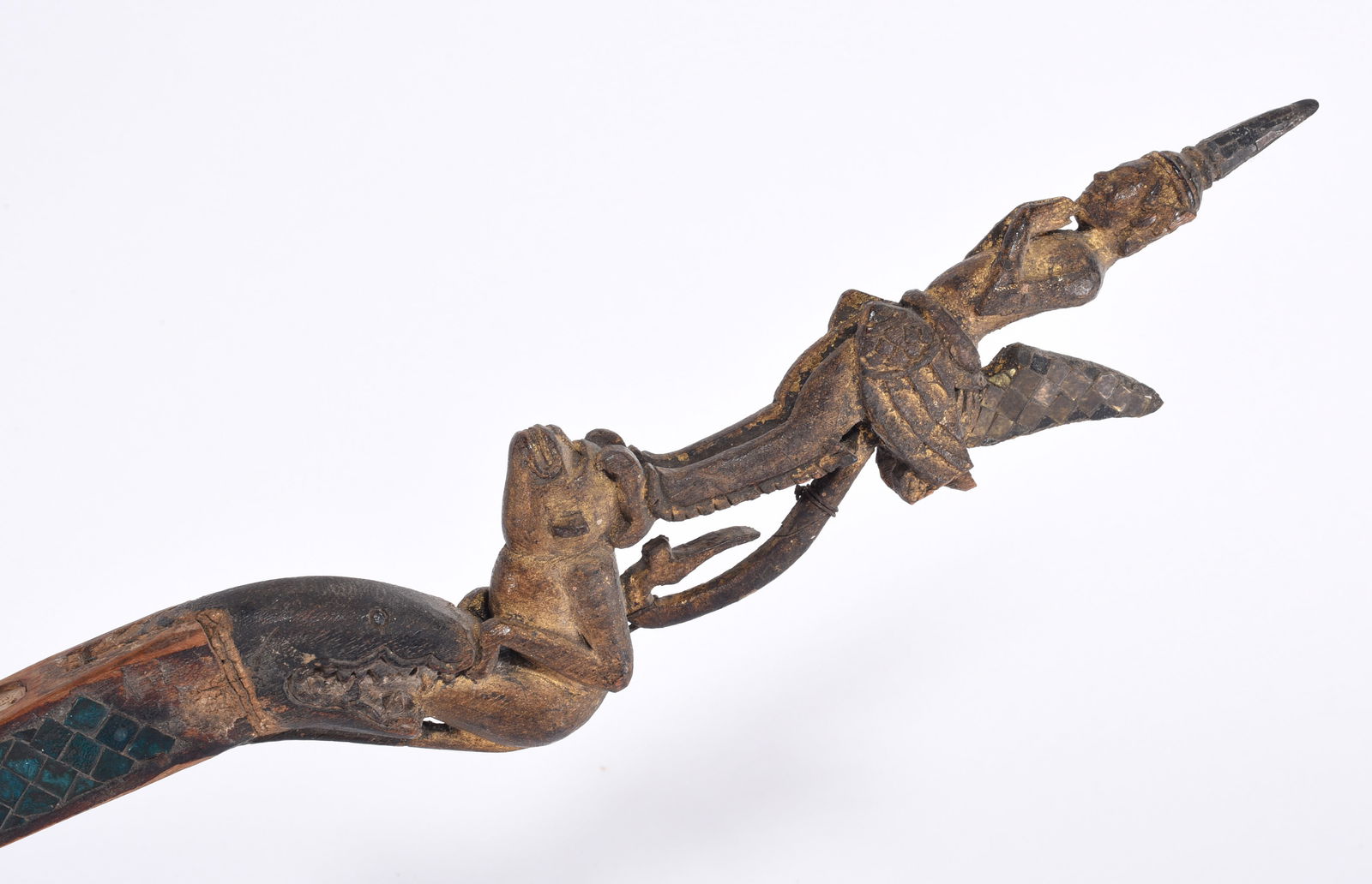 Folk Art Carved Asian Cane with Paint and Decoration (1 of 5)