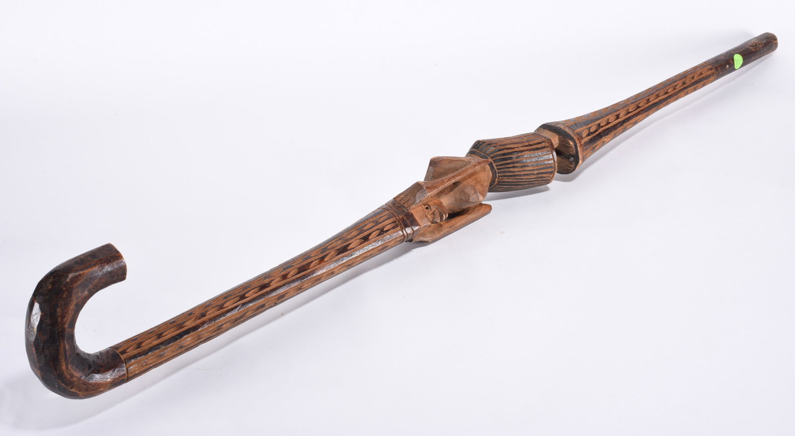 Tribal Folk Art Carved Cane: folk carved cane. Ca. 1960