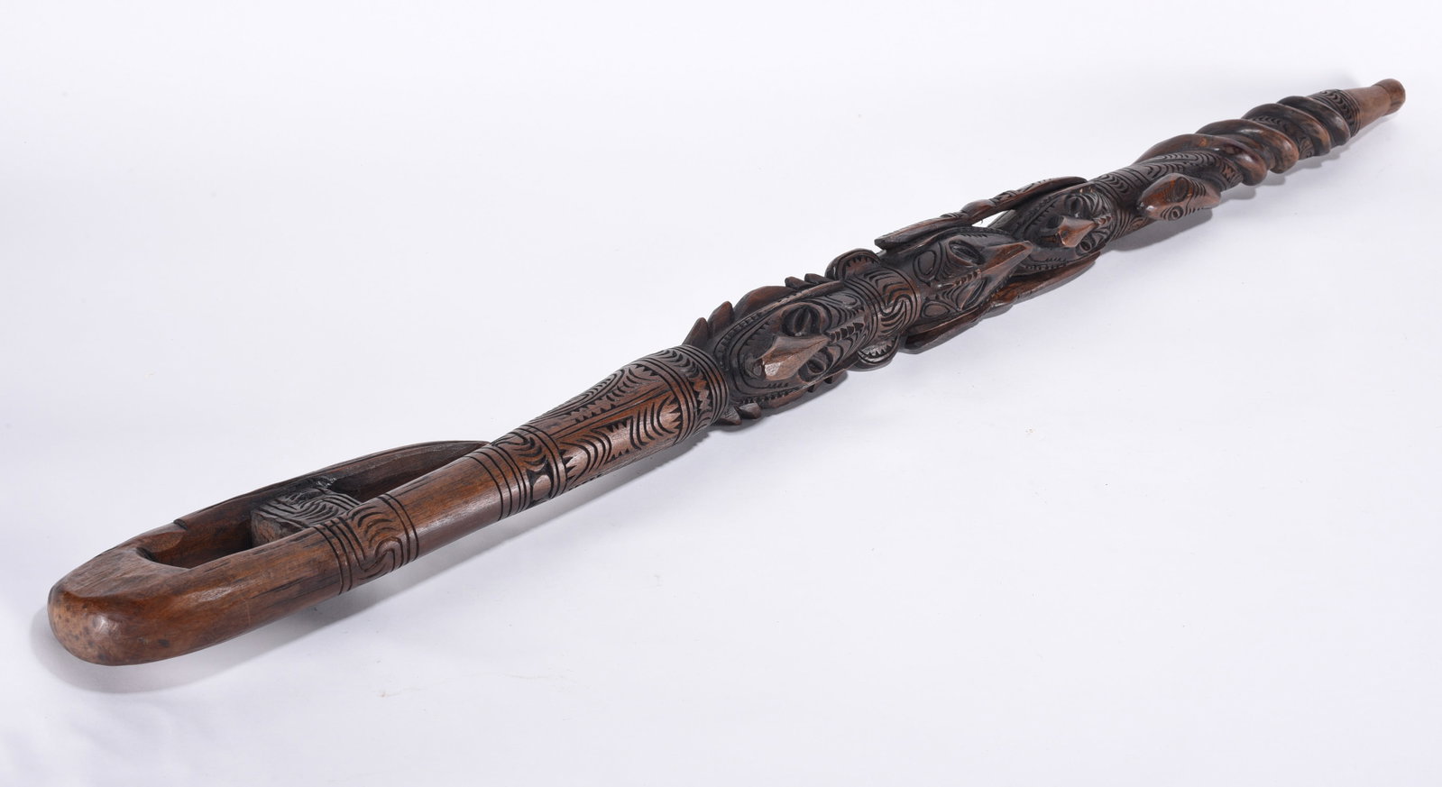 Tribal Folk Art Carved Cane: tribal folk carved cane ca. 1950