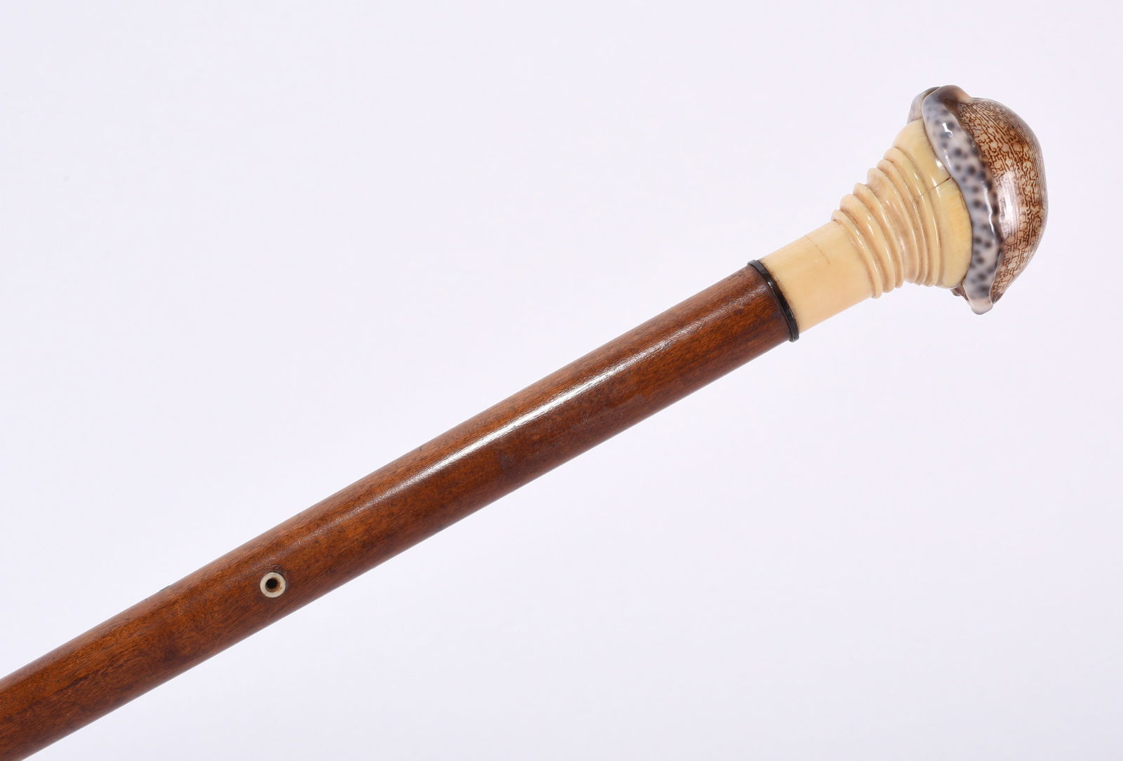 Carved Bone and Shell Walking Stick ca. 1900: ca. 1900 carved bone and shell walking stick