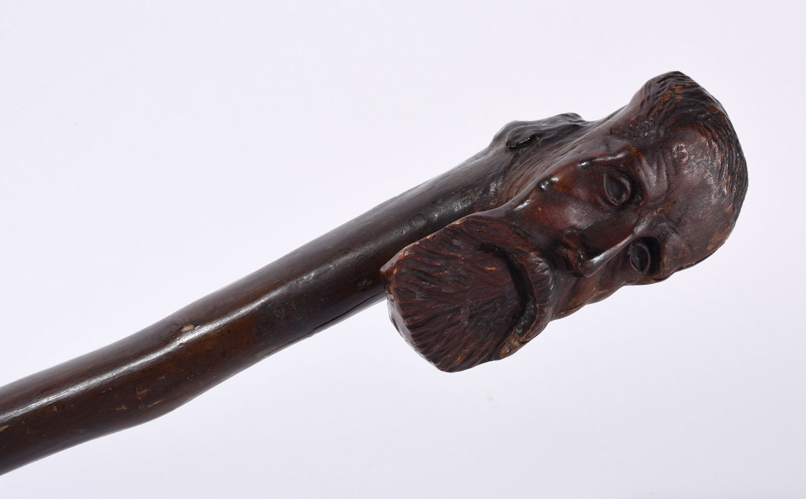 Folk Art Carved Cane Mans Head (1 of 4)