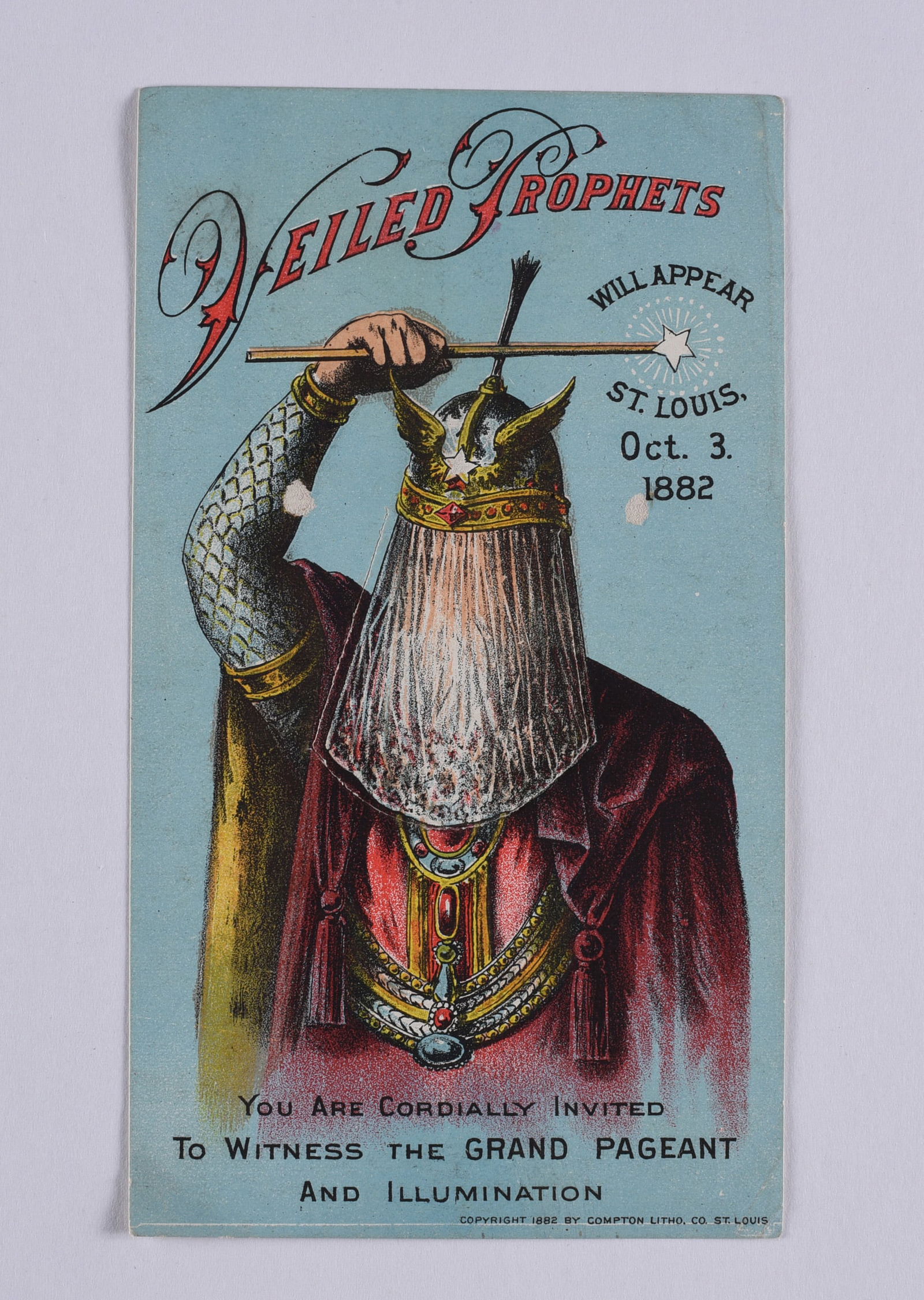 Veiled Prophets Trade Card ca. 1880: these items are all fresh from an attic clean out. This is some very early Ephemera and paper. Please look close at all items we may have missed a good one and put it in a group! All items can be ship