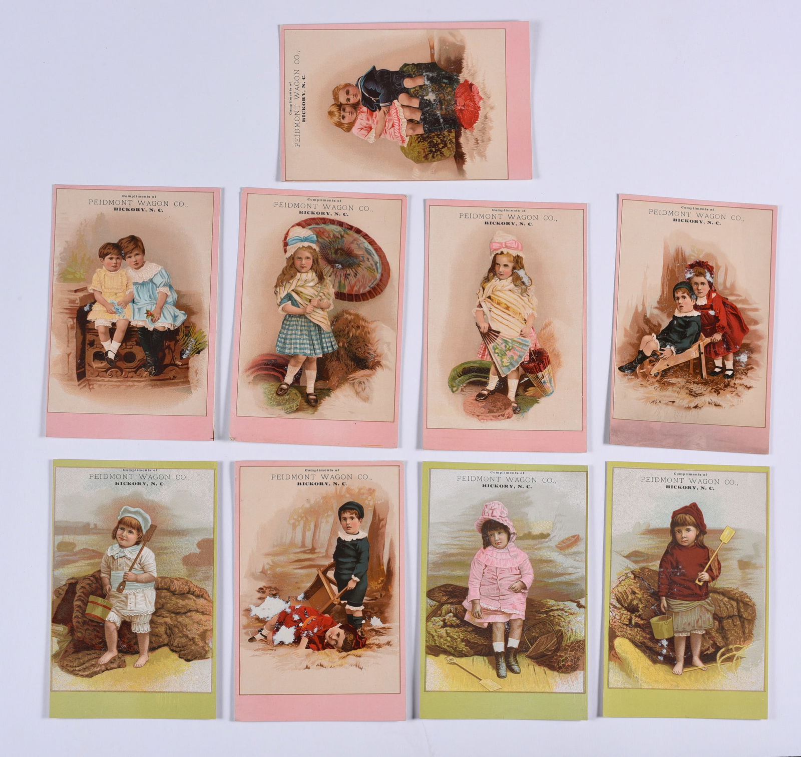 ca. 1890 Peidmont Wagon co. Hickory, NC Trade Cards: these items are all fresh from an attic clean out. This is some very early Ephemera and paper. Please look close at all items we may have missed a good one and put it in a group! All items can be ship