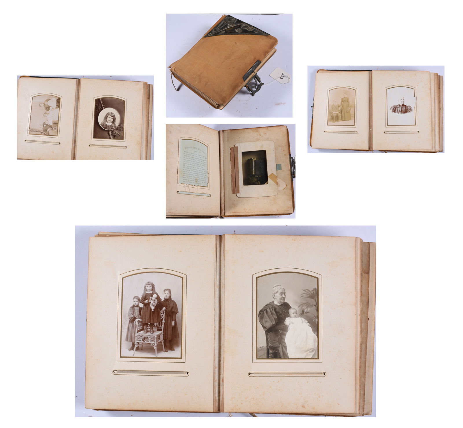 19th Century Music Box Photo Album with Photos: these items are all fresh from an attic clean out. This is some very early Ephemera and paper. Please look close at all items we may have missed a good one and put it in a group! All items can be ship