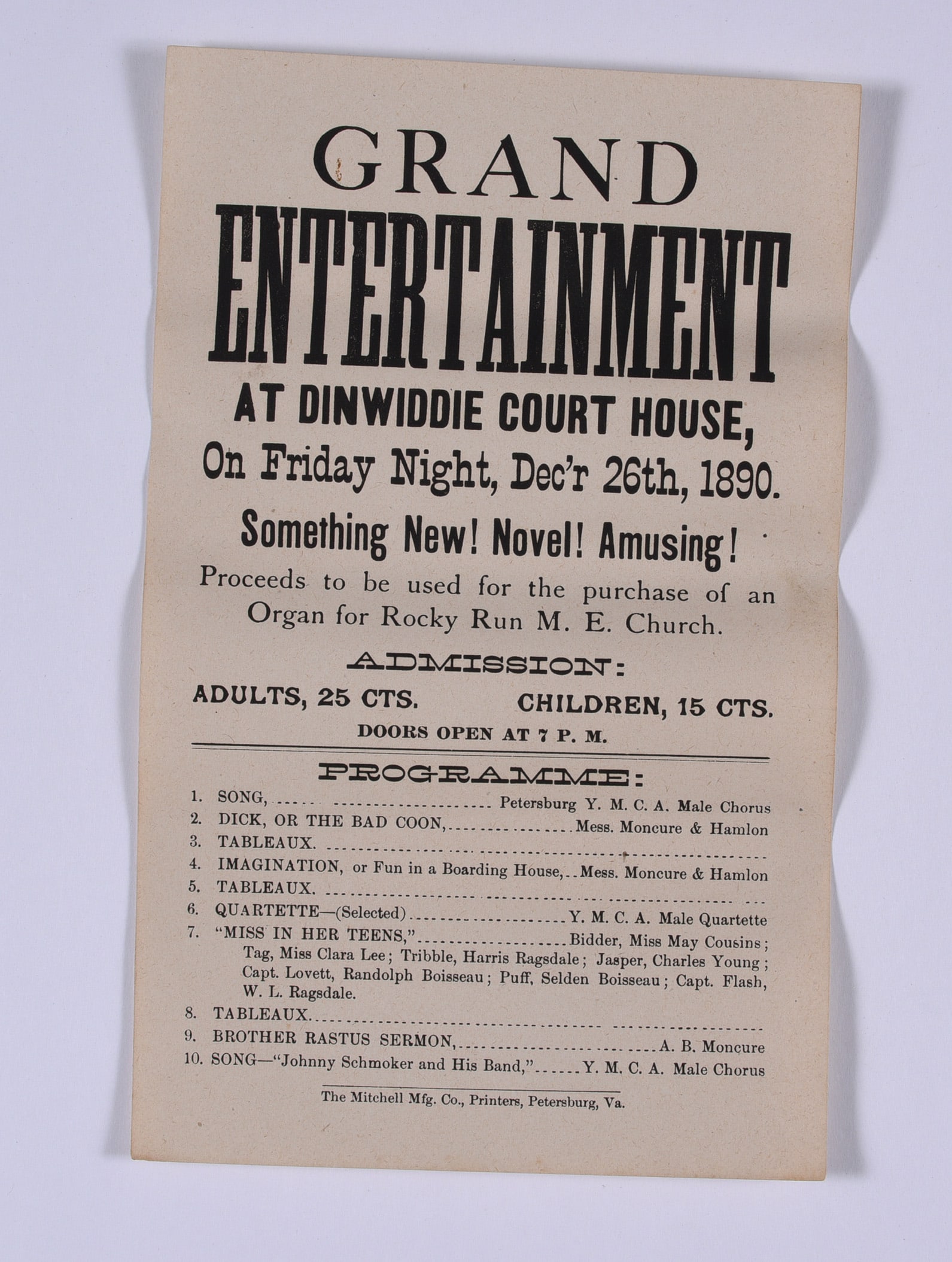 Broadside for Organ Purchas at Rocky Run ME Church: these items are all fresh from an attic clean out. This is some very early Ephemera and paper. Please look close at all items we may have missed a good one and put it in a group! All items can be ship