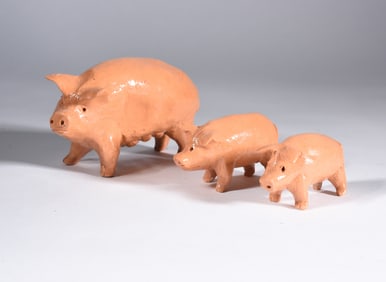 Brown Pottery Figural Pig Set ca. 1950