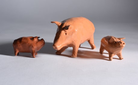 Brown Pottery Figural Pig Set ca. 1950
