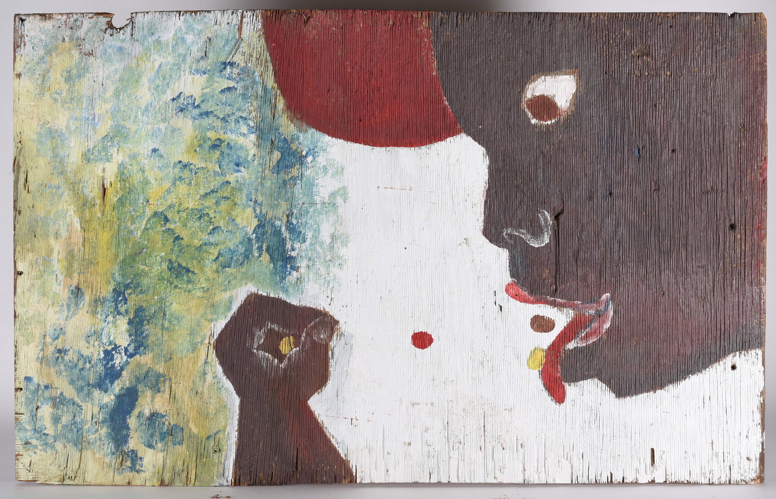 Leonard Jones Folk Art Painting: a very early painting ca. 1995 by Leonard Jones. paint on wood board. signed.