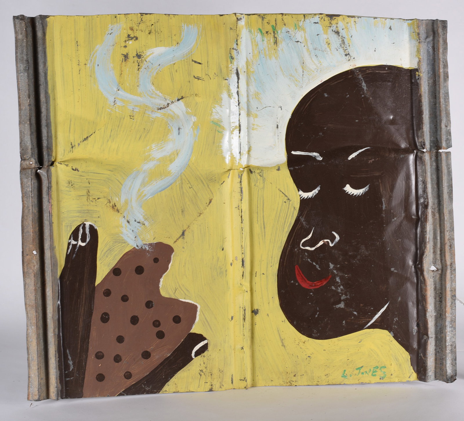 Leonard Jones Folk Art Painting: African American - Lincoln County, GA. His oil on tin and sometimes plywood paintings depicted an honest and personal portrayal of blacks in the South prior to integration. Leonard began painting at a