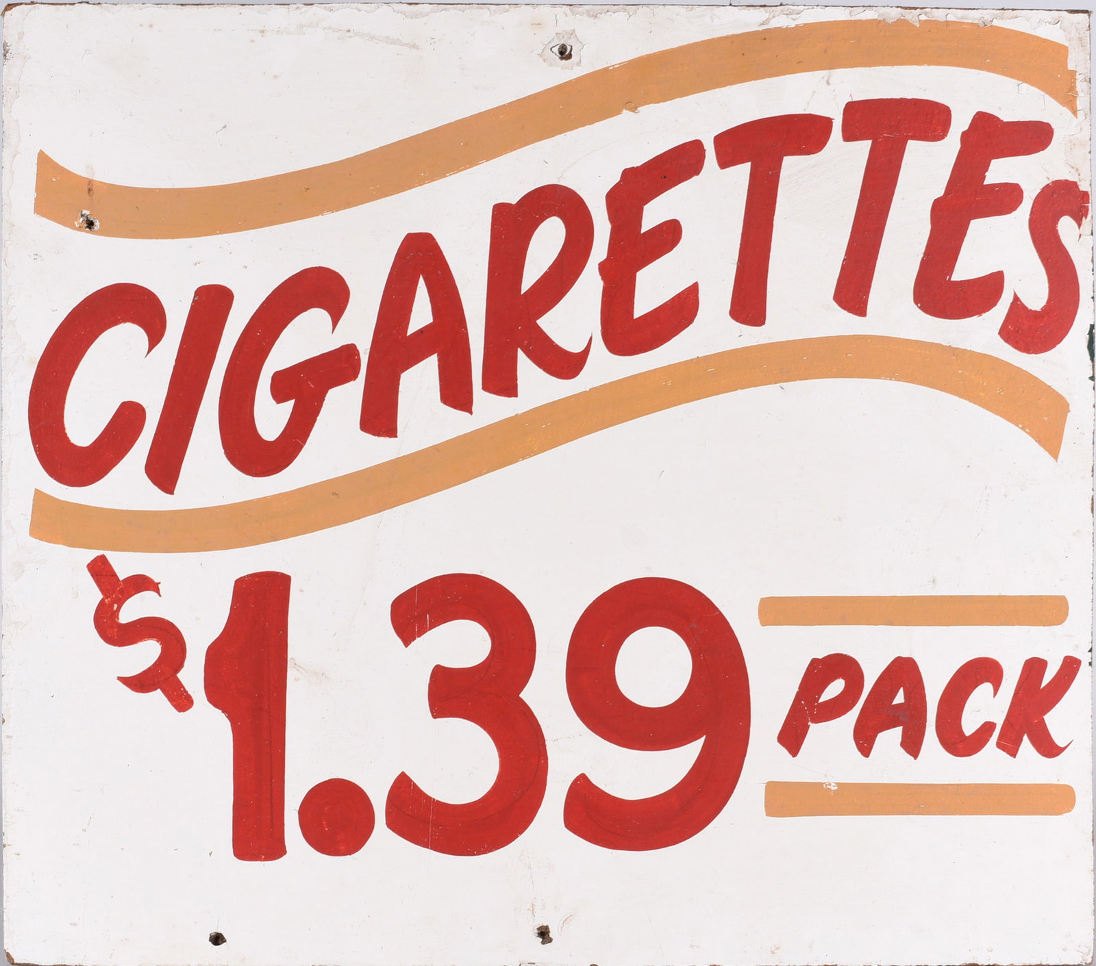 Wooden Folk Art Painted Cigarette Sign: paint on wood board. Ca. 1950 to 1970