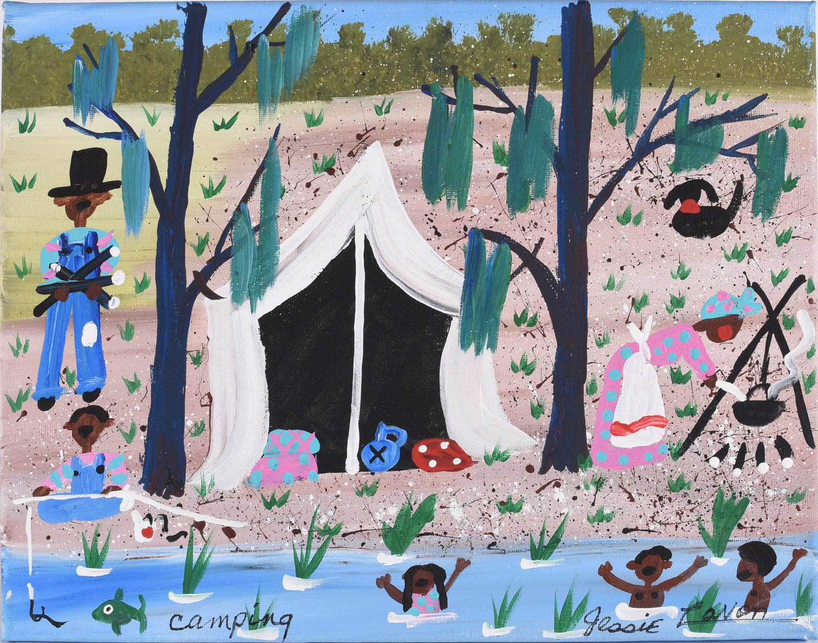 Jessie Lavon Folk Art Painting: folk art painting on canvas. I talk to Jessie once she was full of spunk at her old age and got upset when her paintings only sold for $80. So bid on this and make her happy! Its a great painting.