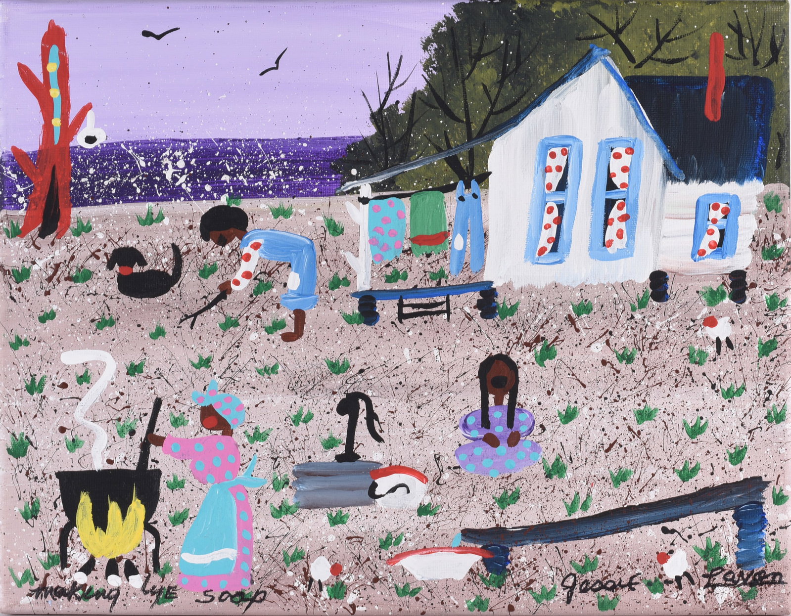 Jessie Lavon Folk Art Painting: folk art painting on canvas. I talk to Jessie once she was full of spunk at her old age and got upset when her paintings only sold for $80. So bid on this and make her happy! Its a great painting.