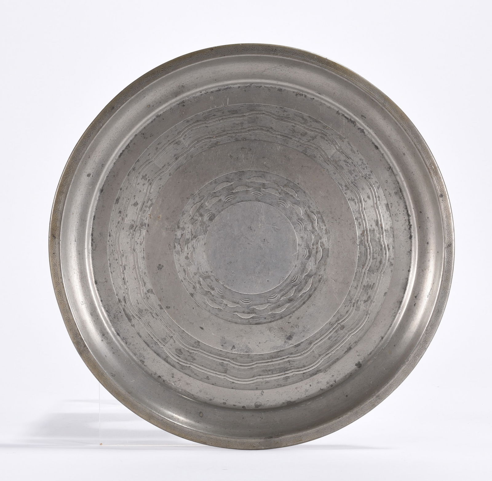 Pewter Decorated Plate: this item came from a collection of antiques and is period to the time.