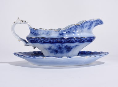 Antique Flow Blue Gravy Dish