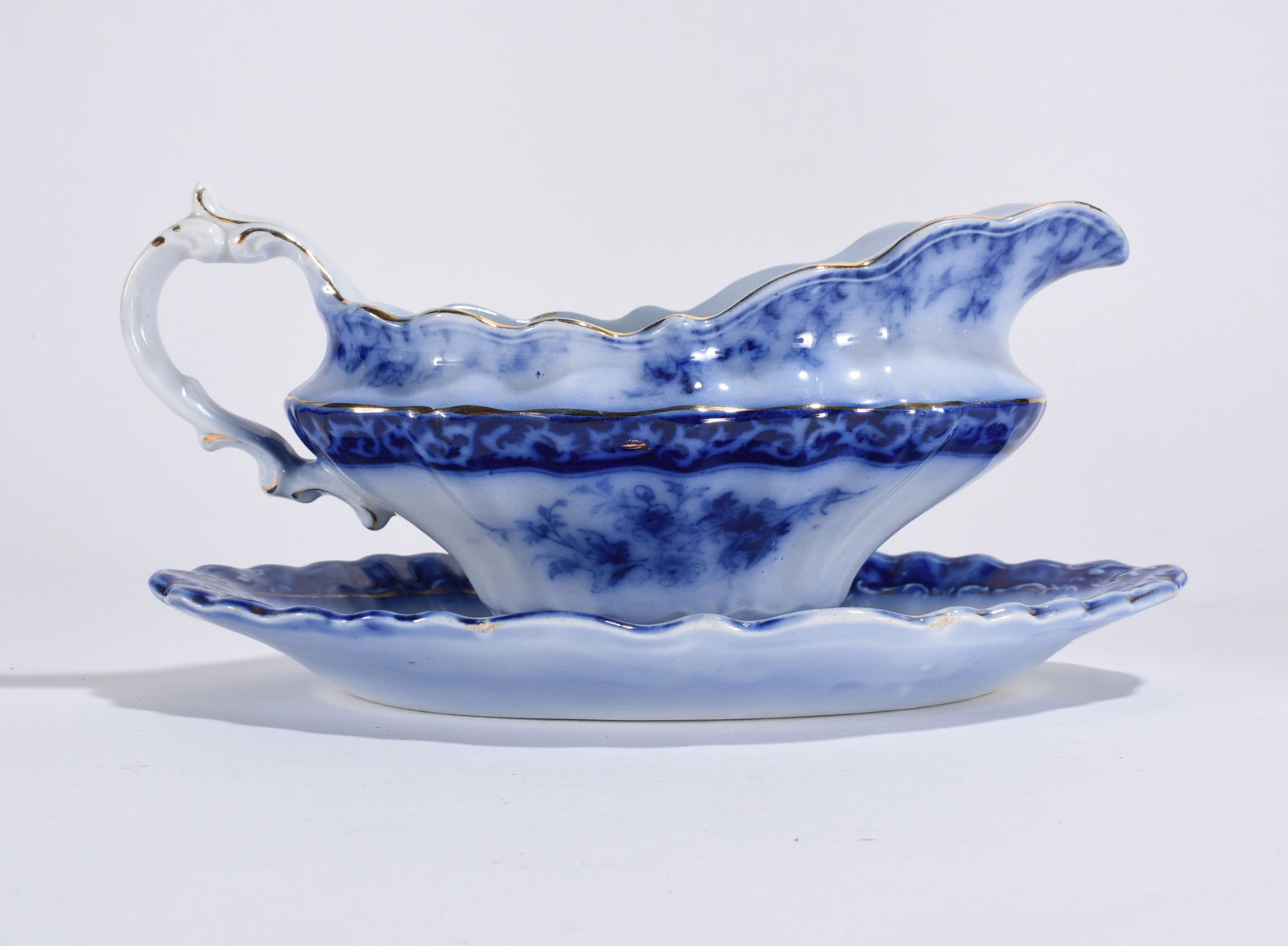 Antique Flow Blue Gravy Dish (1 of 4)