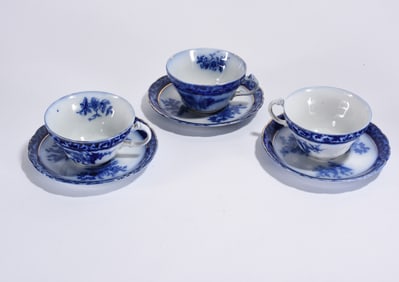 Antique Flow Blue Tea Cup and Saucers