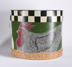 Large Round Folk Art Storage Box
