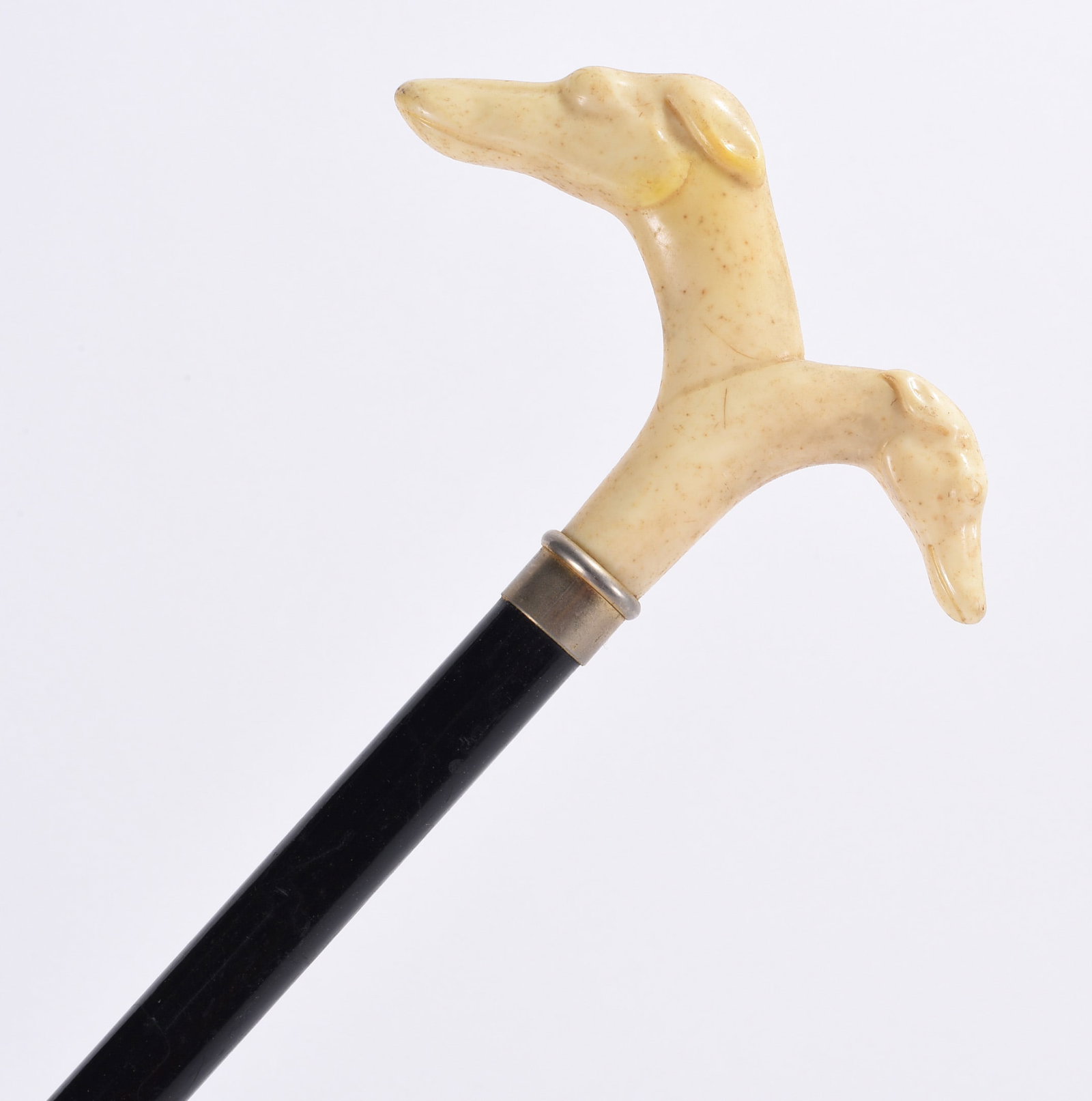 Bone Carved Dog Cane: bone carved dog cane. Ca. 1920
