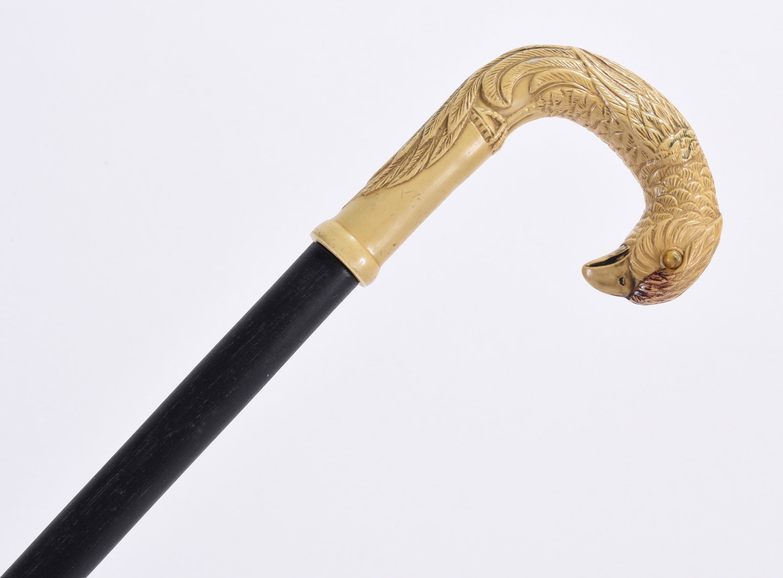 Carved Eagle Head Walking Stick: ca. 1920 carved eagle head. Bone or other material.