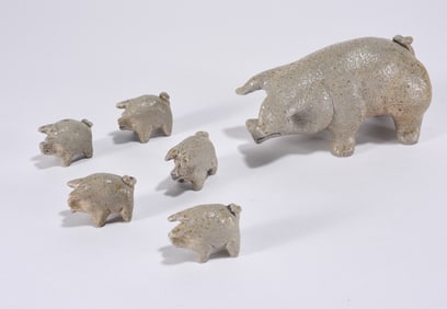 Ina Bolick Salt Glaze Pottery Pig Family