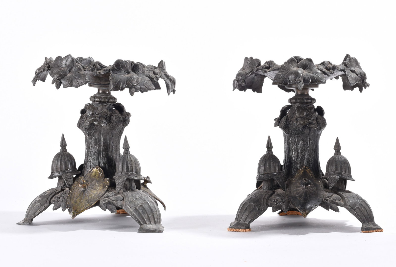 19th Century English Tazza Stand: military motifs possibly Moasonic at base. 9"